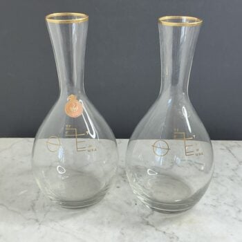 Vintage Holmegaard karafjes met gouddecor en plimsollmerk – set van 2