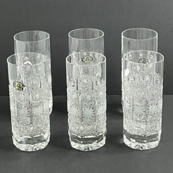 Set van 6 vintage Pod Tatran Poprad handgeslepen longdrinkglazen – 24% loodkristal – Made in Slovakia