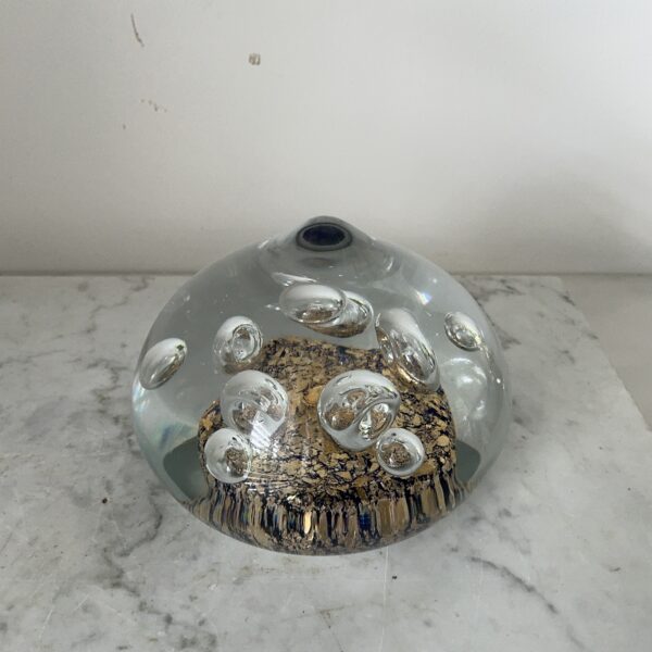Vintage Uniek glazen presse-papier met luchtbellen en blauw/goud decor - Afbeelding 4
