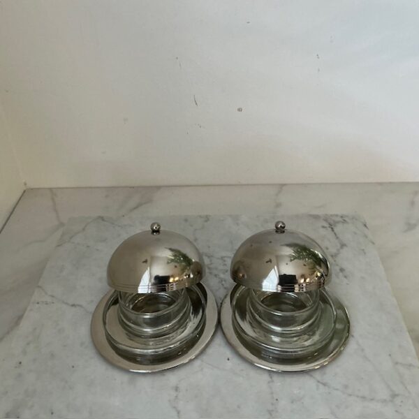 Vintage botervloot met verzilverde deksel (set van 2) - Afbeelding 8