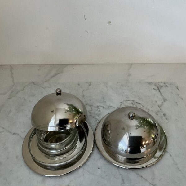 Vintage botervloot met verzilverde deksel