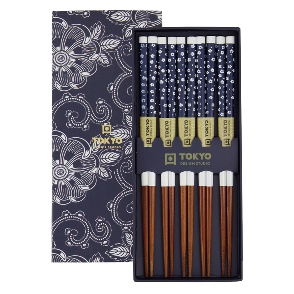 Chopstick Giftset/5 Blue Flowers