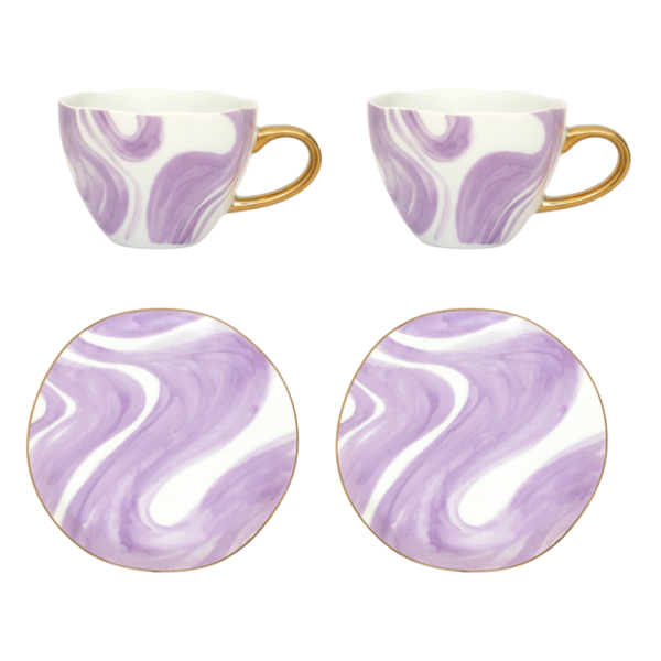 Urban Nature Culture Good Morning Cup Cappuccino/Tea and Plate Valuri violet, set of 4, in gift pack - Afbeelding 3