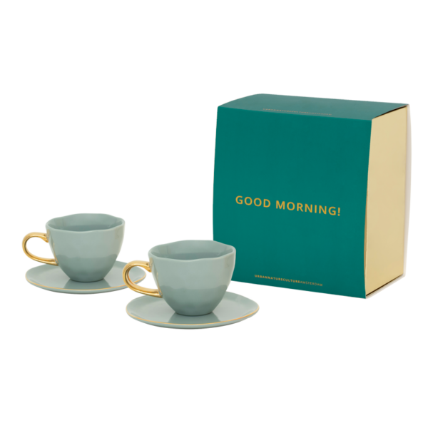 Urban Nature Culture Good Morning Cup Cappuccino/Tea and Plate  deep sea/slate, set of 4, in gift pack (kopie) - Afbeelding 2