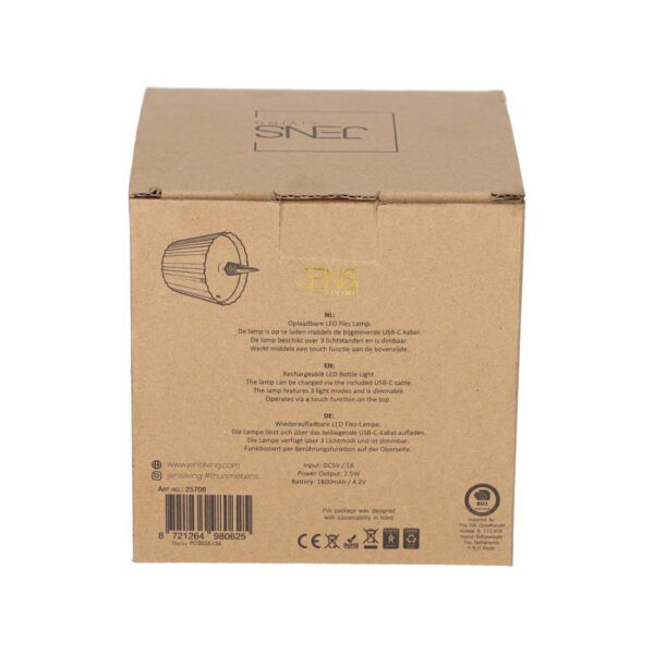 JENS Living LED Fles Lamp Ribbel Taupe - Afbeelding 2
