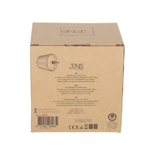 JENS Living LED Fles Lamp Ribbel Zwart - Afbeelding 3
