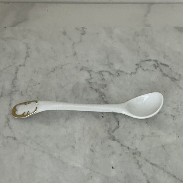 Vintage Bavaria Senta sauskom met lepel wit met gouden rand - Afbeelding 5