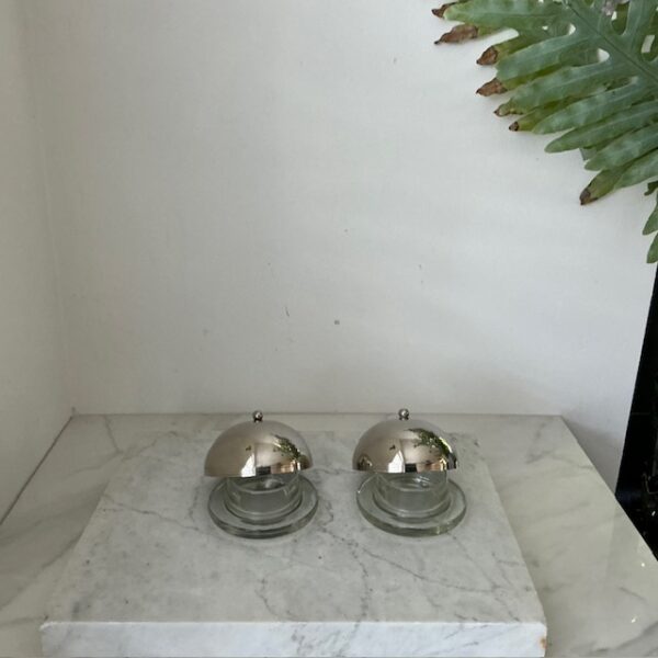 Vintage botervloot met verzilverde deksel (set van 2) - Afbeelding 4