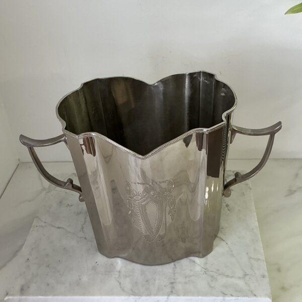 Vintage Grote metalen wijnkoeler / champagnekoeler – 22 cm – klassiek gegraveerd – glanzende afwerking - Afbeelding 8
