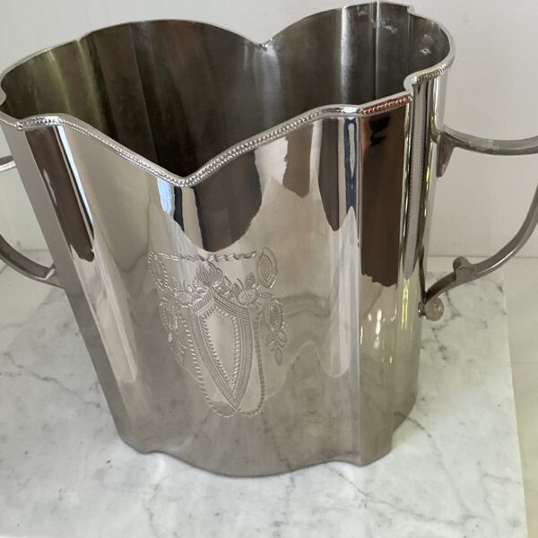 Vintage Grote metalen wijnkoeler / champagnekoeler – 22 cm – klassiek gegraveerd – glanzende afwerking - Afbeelding 6