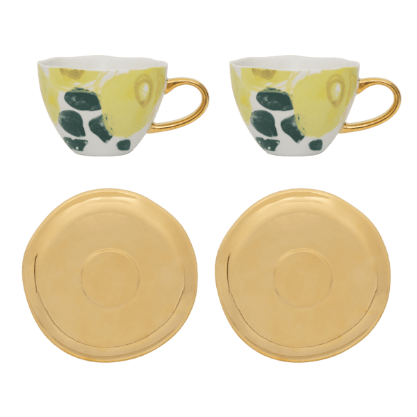 Urban Nature Culture Good Morning Cup Cappuccino/Tea floral art limelight and gold saucer, set of 4, in gift pack - Afbeelding 2