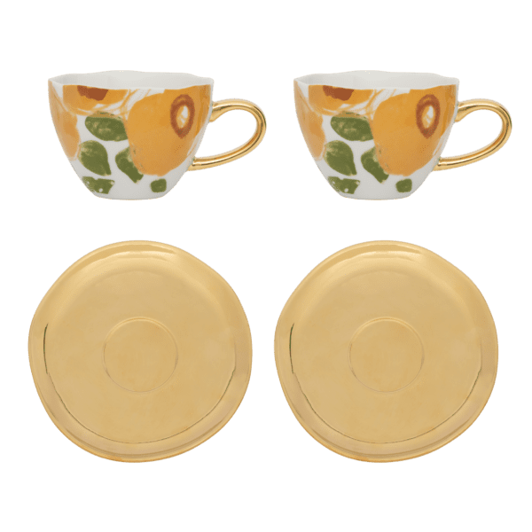 Urban Nature Culture Good Morning Cup Cappuccino/Tea floral art and gold saucer, set of 4, in gift pack - Afbeelding 2