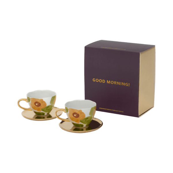 Urban Nature Culture Good Morning Cup Floral Art & Gold Saucer