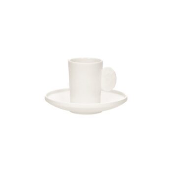 POMAX LEGGERO - KOP & SCHOTELTJE - MAGNESIUM PORSELEIN - DIA 5,5/12,8 X H 7,5/2,5 CM - WIT