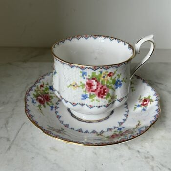 Royal Albert Petit Point koffie kop en schotel – verfijnd Engels bone china Herenkop