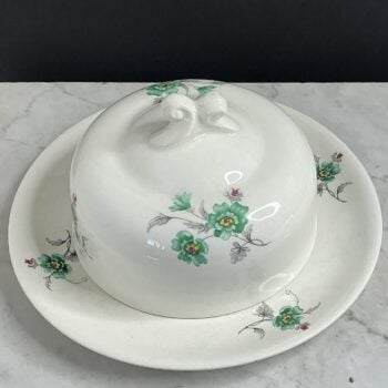 Petrus Regout Boudewijn botervloot Groene bloem – vintage Maastrichts aardewerk